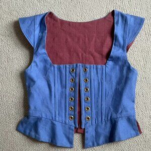 *Quality* Renaissance cotton bodice/corset lace-up boned blue brocade medium